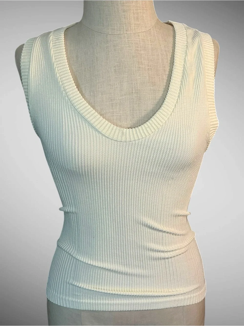 Free People Intimately Clean Slate Ribbed Tank Ivory XL NWT
